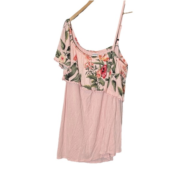 Time and Tru Women One Shoulder Top Blouse Tropical Floral Ruffle NWT Plus 16 18 - Picture 1 of 6